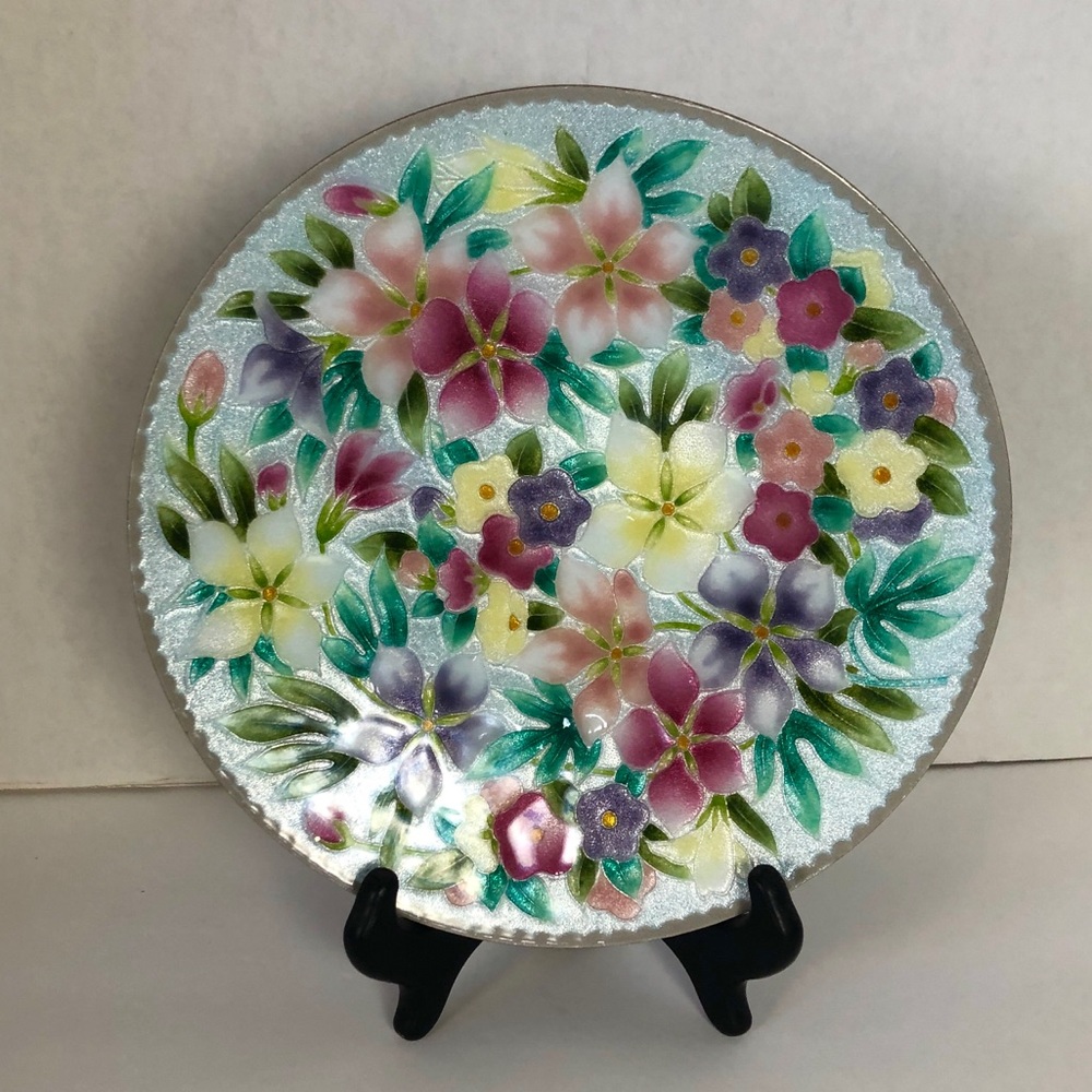 Vintage signed Tutanka Japanese enamel cloisonné plate